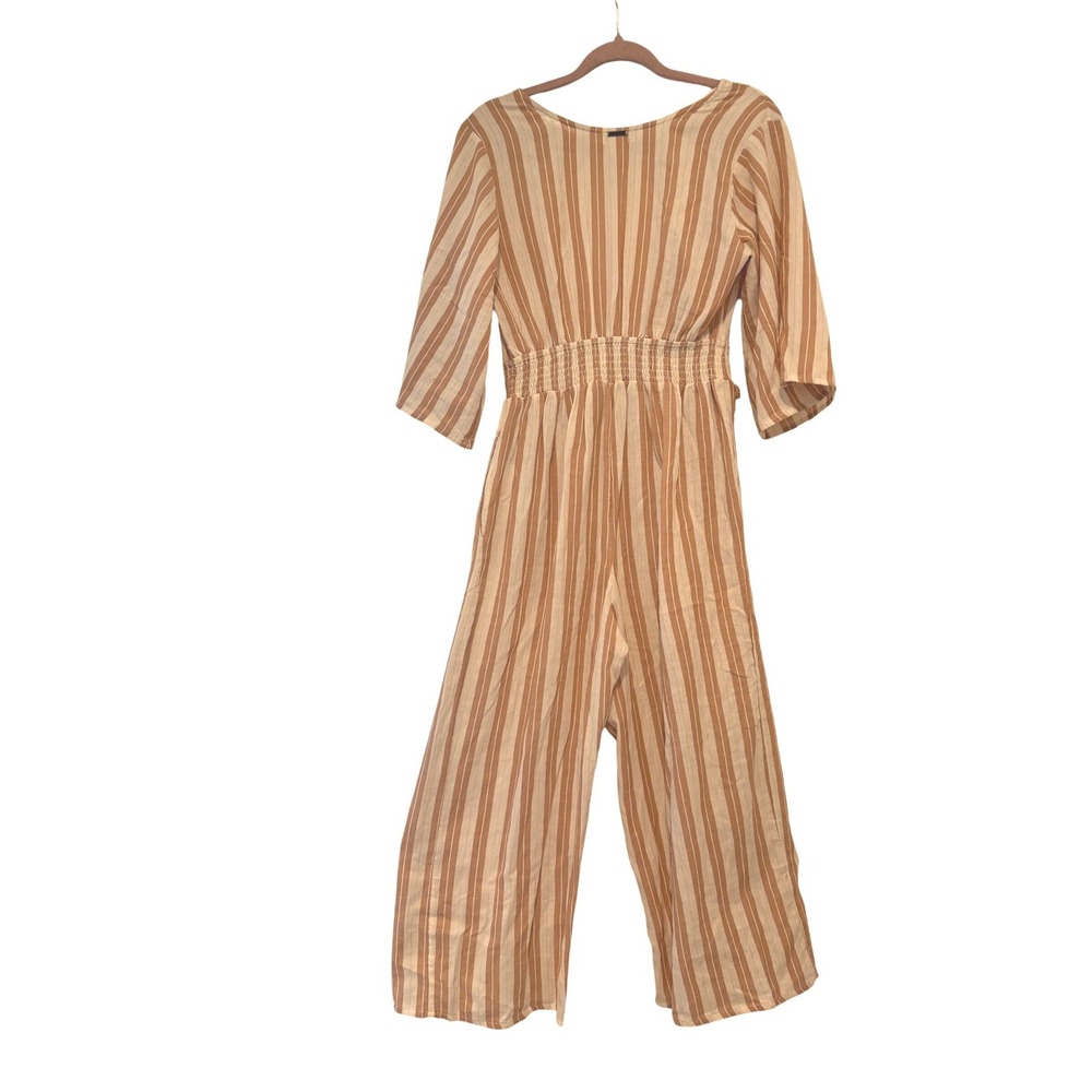 Billabong S new boho beachy brown/white stripe wide leg capri coastal jumpsuit I